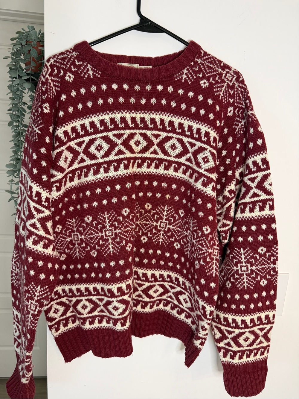 Vintage Wrangler USA Southwestern Fair Isle Sweater Burgundy Cream Pullover L